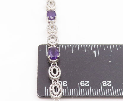 925 Sterling Silver Vintage Bracelet Oval Cut Amethyst Elegant Chain  BT11932