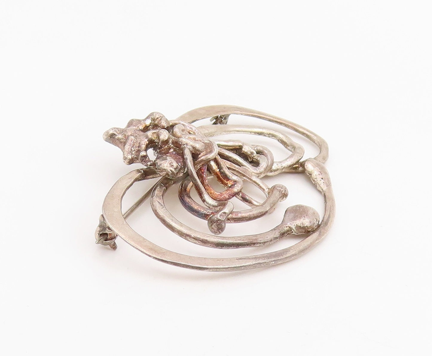 925 Sterling Silver Vintage Brooch Brutalist Tangled Web Design Pin  BP12061