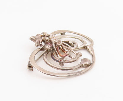 925 Sterling Silver Vintage Brooch Brutalist Tangled Web Design Pin  BP12061