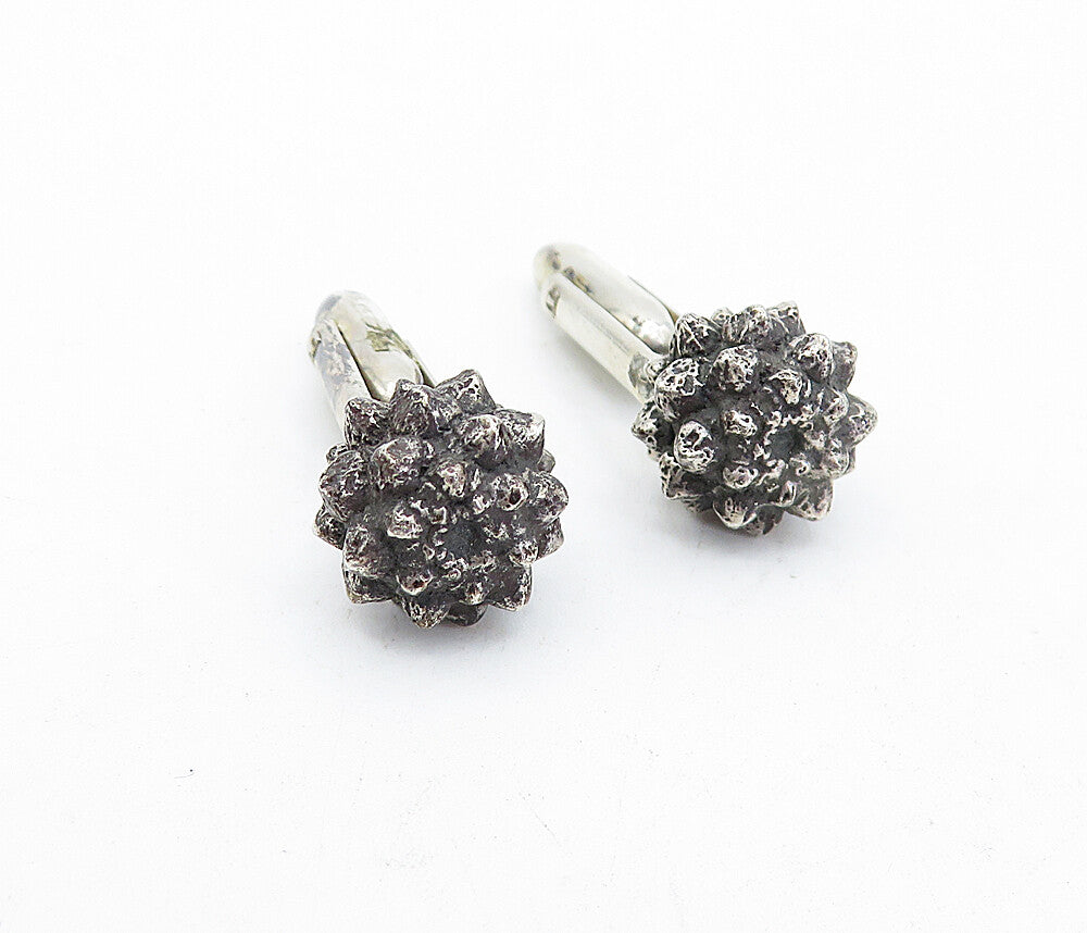 925 Sterling Silver  Vintage Antique Oxidized Spiked Ball Cuff Links  TR1087