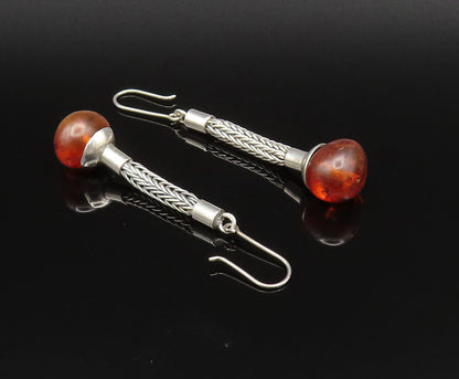 925 Sterling Silver  Vintage Foxtail Chain Baltic Amber Earrings  EG12129