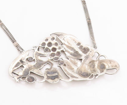 925 Sterling Silver Vintage Necklace Antique Carved Floral Pendent   NE4586
