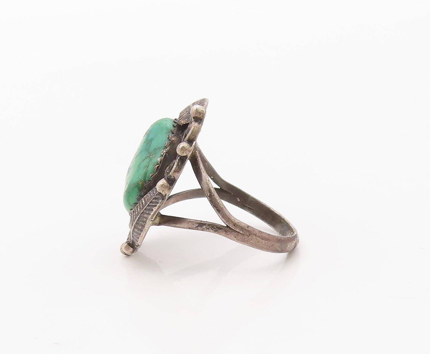 925 Sterling Silver Vintage Ring NAVAJO Turquoise Floral Leaf  Sz 9  RG36398