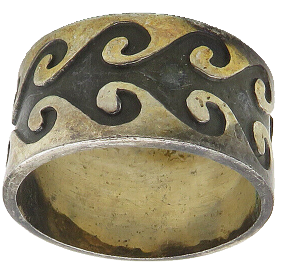 925 Sterling Silver Vintage Shiny Three Tone Swirl Band Ring Sz 7 RG21492