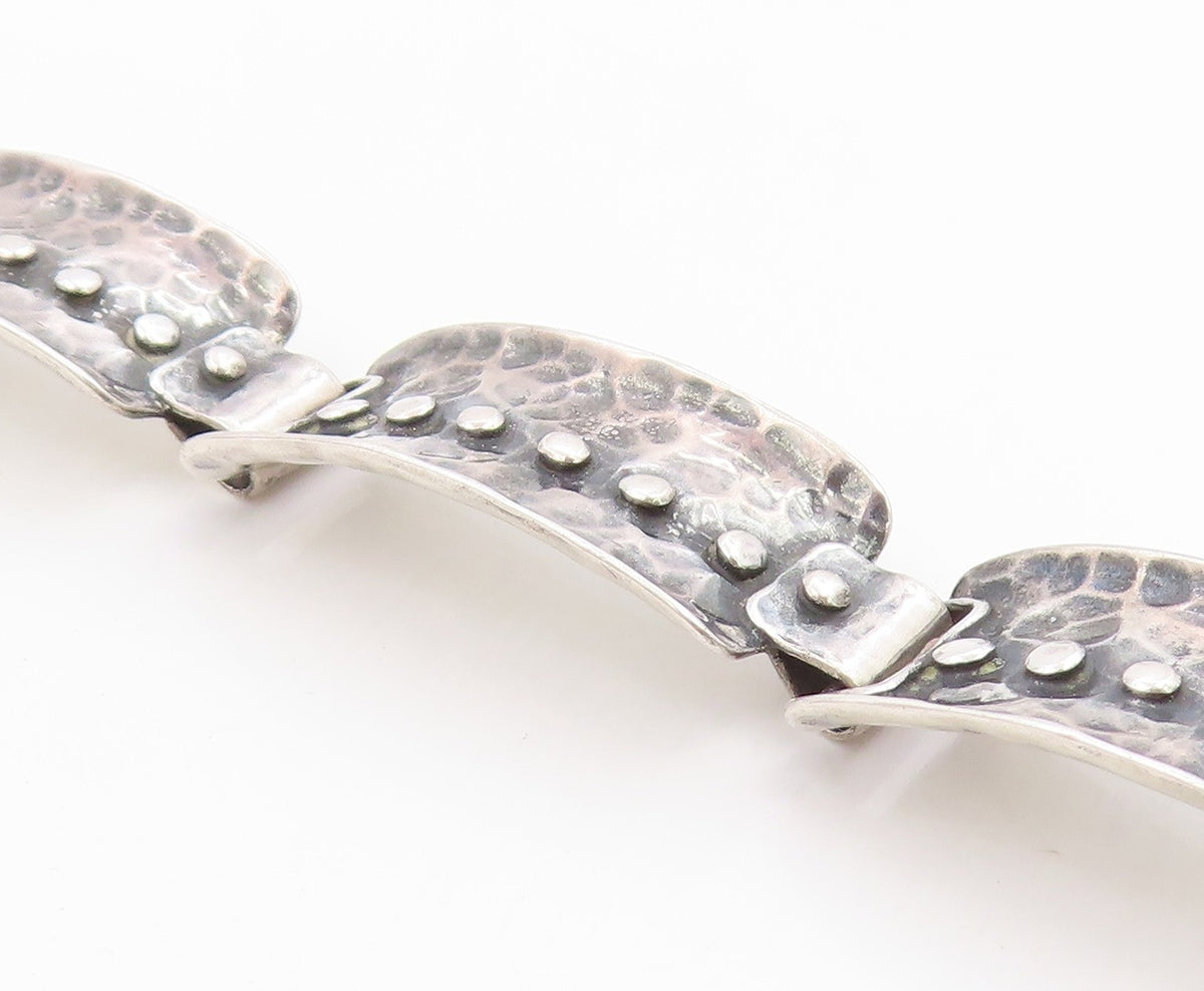 925 Sterling Silver Vintage Bracelet Classic Hammered Wide Panel Link  BT12057