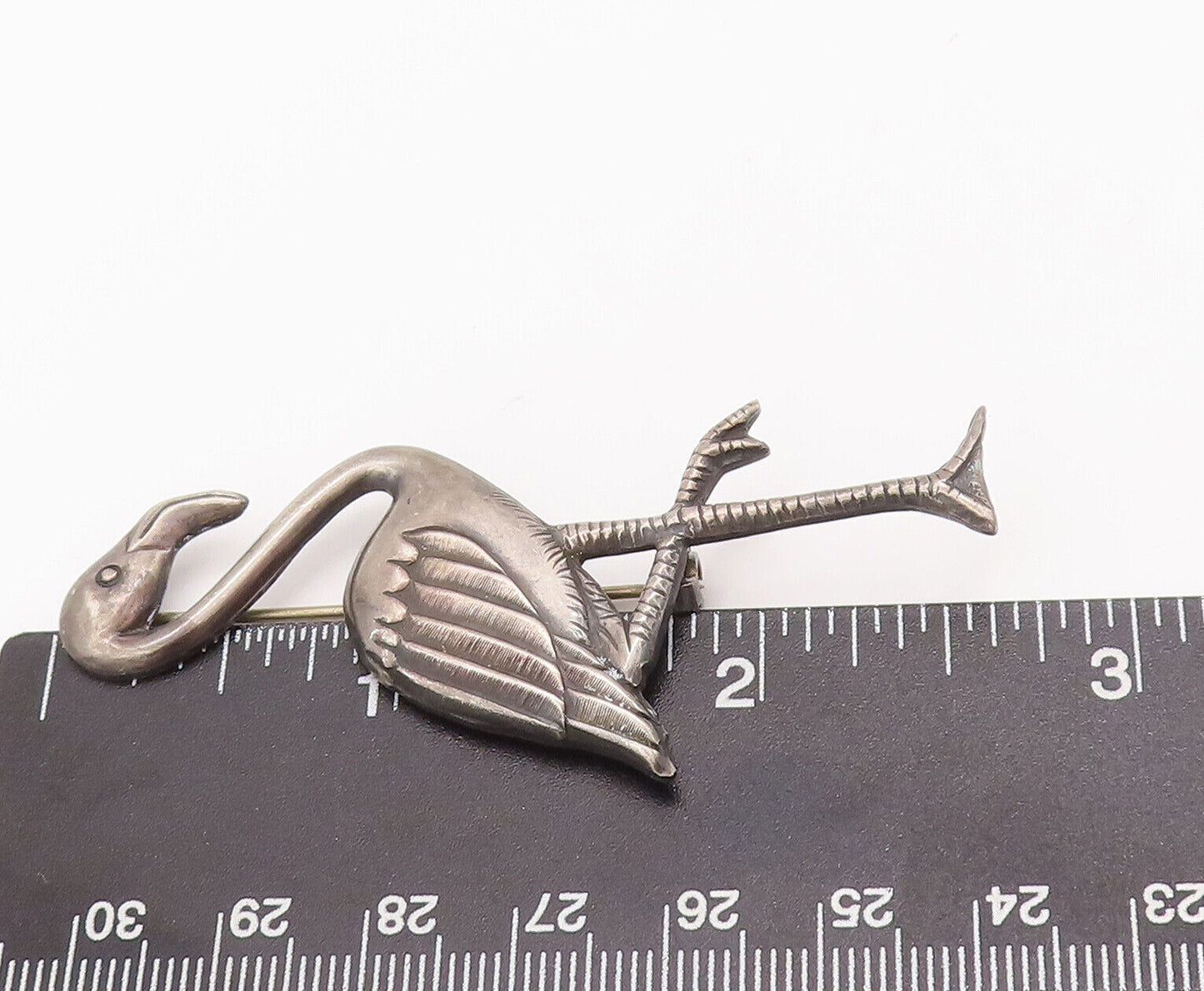 925 Sterling Silver Vintage Brooch Pin 3D Solid Carved Egret Bird  BP10835
