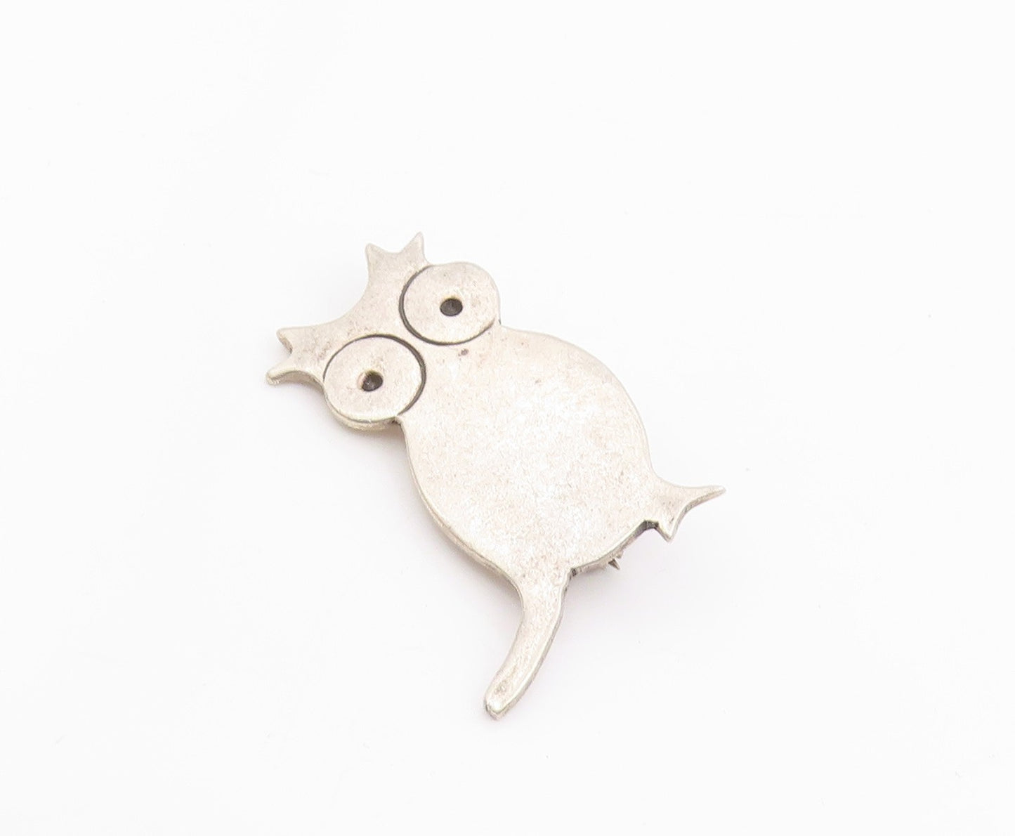 MEXICO 925 Sterling Silver Vintage Shiny Smooth Owl Brooch Pin  BP8253