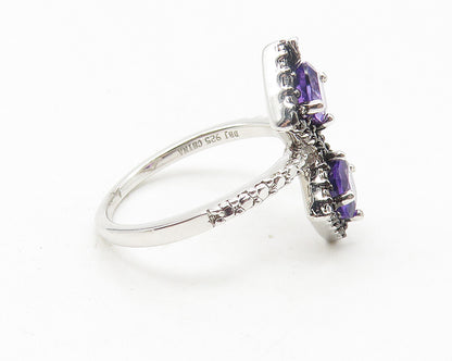 925 Sterling Silver  Amethyst & Genuine Diamond Cocktail Ring Sz 6.5  RG10963