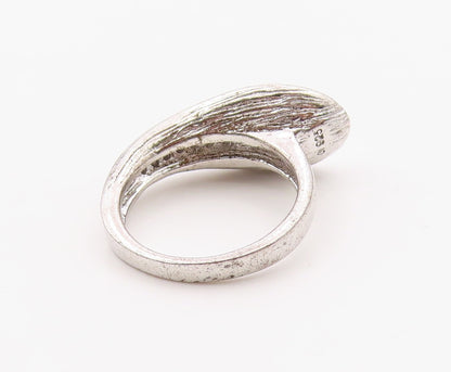 925 Sterling Silver Vintage Ring Modernist CZ Textured Leaf Band  Sz 6  RG36371