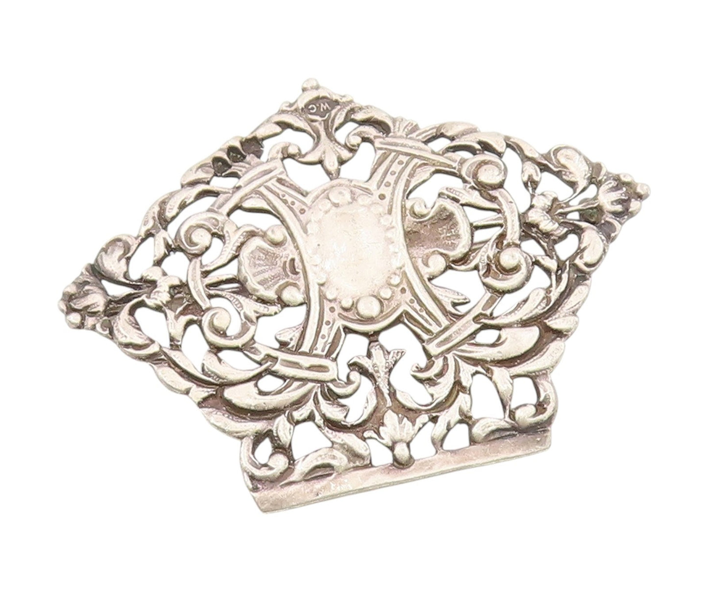 925 Sterling Silver Vintage Brooch Antique Floral Open Scrollwork Pin  BP12114