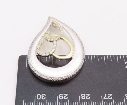 925 Sterling Silver Vintage Pendant Modernist Drop Cut CZ Inlay Design  PT23554