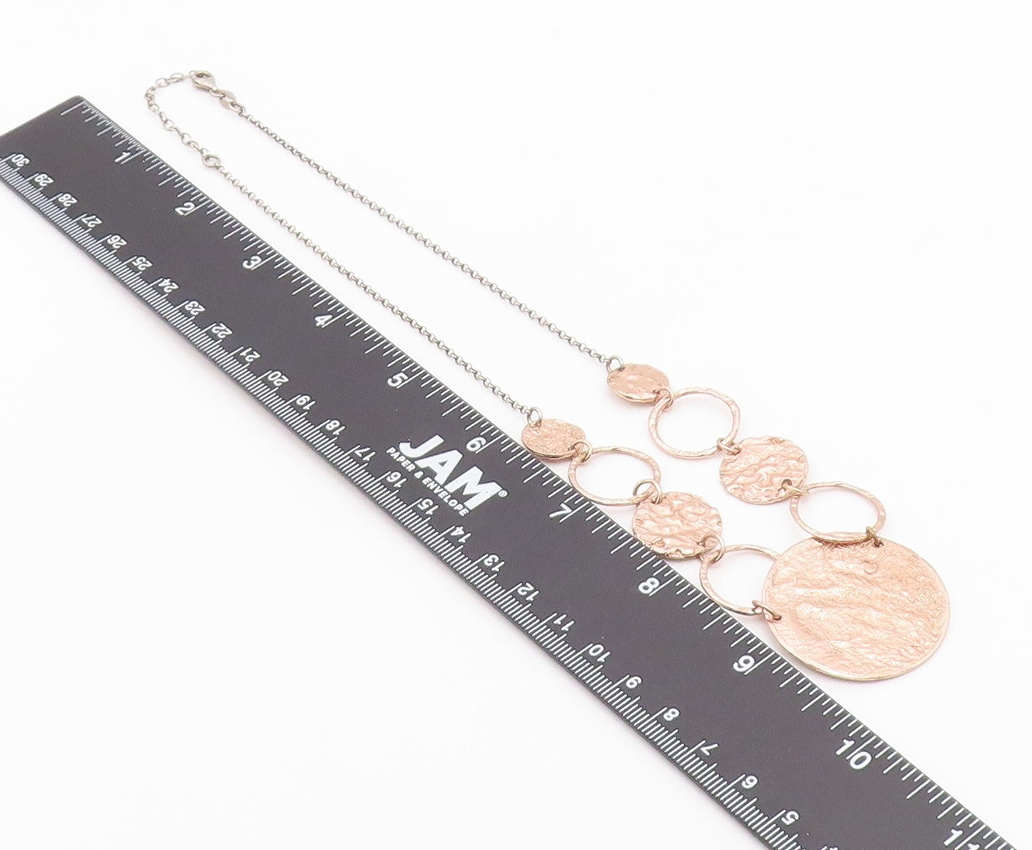 925 Silver  Vintage Rose Plated Graduated Textured Circle Necklace  NE3852