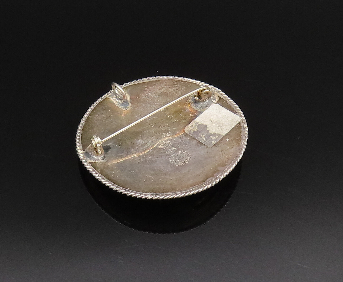 TAXCO 925 Silver  Vintage Twisted Rope Edge Abalone Fidget Brooch Pin  BP9889
