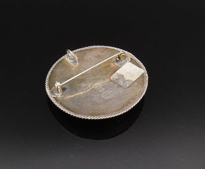 TAXCO 925 Silver  Vintage Twisted Rope Edge Abalone Fidget Brooch Pin  BP9889