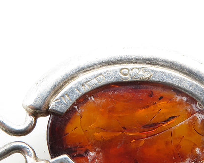 925 Sterling Silver  Vintage Cabochon Cut Amber Smooth Oval Pendant  PT15268