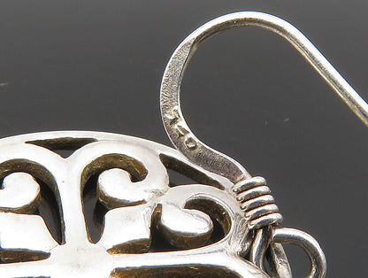 925 Silver  Vintage Love Heart Pattern Floral Motif Dangle Earrings  EG11522