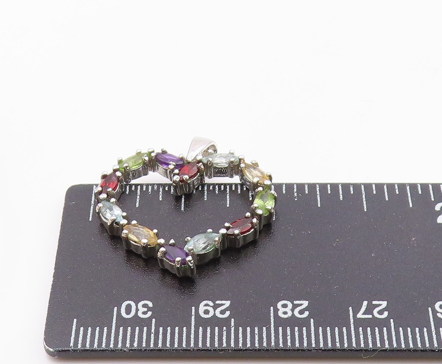 925 Silver  Vintage Marquise Peridot & Multi Stone Love Heart Pendant  PT21156