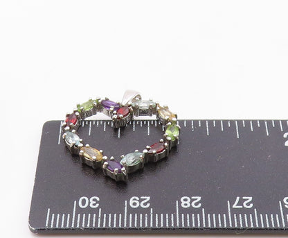 925 Silver  Vintage Marquise Peridot & Multi Stone Love Heart Pendant  PT21156
