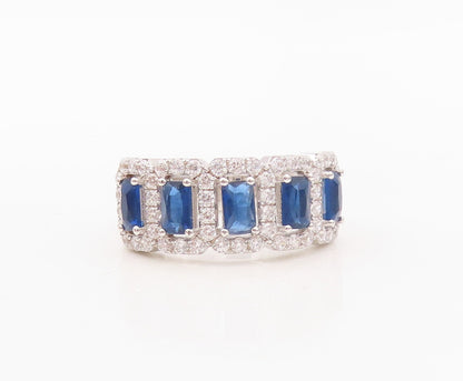 925 Sterling Silver Vintage Ring Rectangle Cut Sapphire Halo CZ  Sz 7.5  RG30237