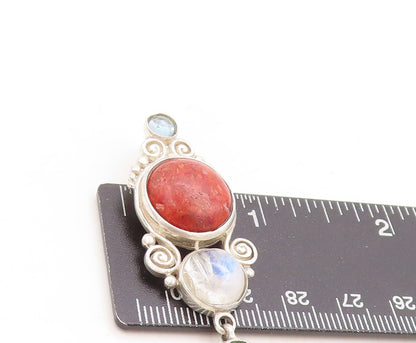 925 Sterling Silver Vintage Pendant Moonstone Turquoise Gemstone CZ   PT23848