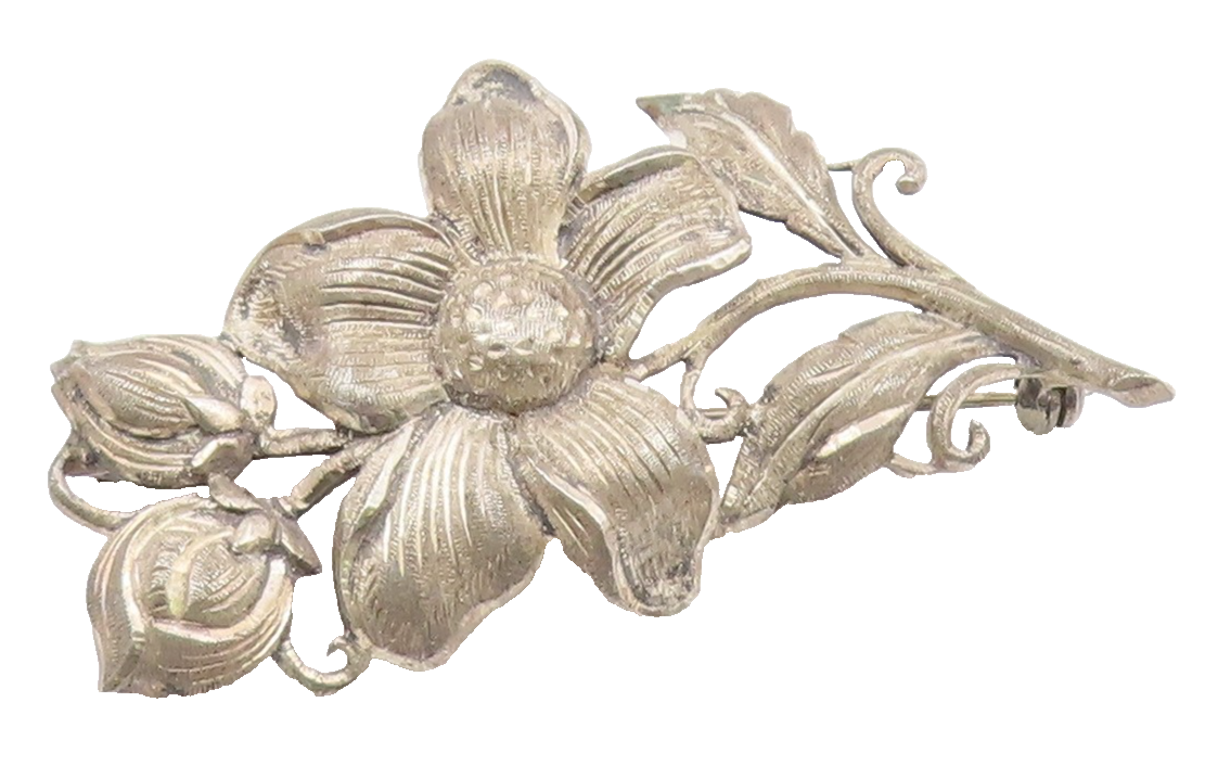 925 Sterling Silver  Vintage Shiny Etched Single Flower Brooch Pin  BP4888
