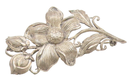925 Sterling Silver  Vintage Shiny Etched Single Flower Brooch Pin  BP4888