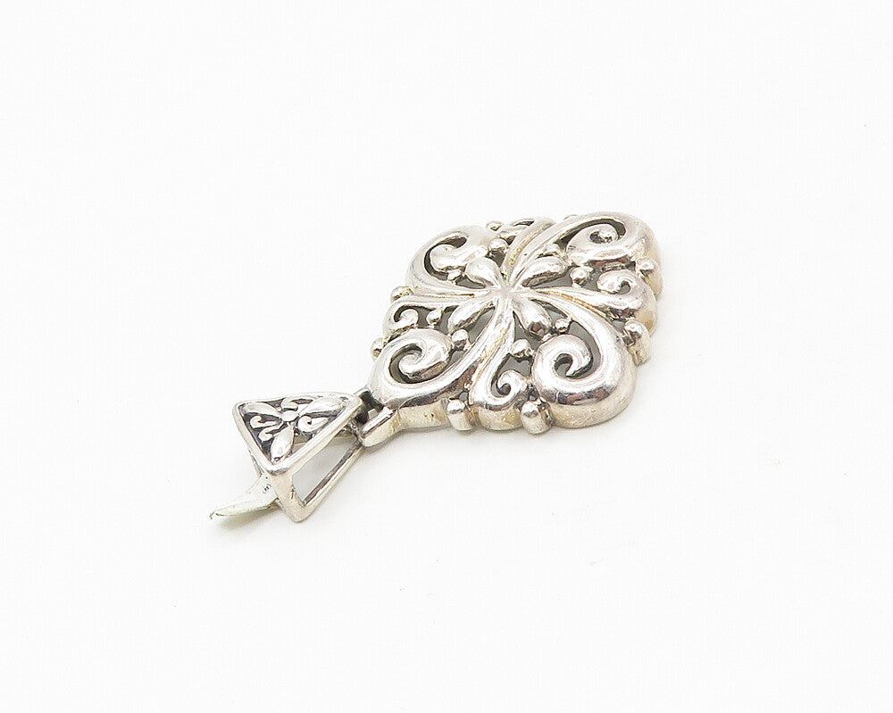 925 Sterling Silver  Vintage Shiny Polished Floral Design Pendant  PT13838