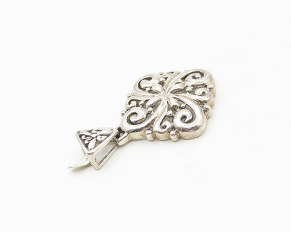 925 Sterling Silver  Vintage Shiny Polished Floral Design Pendant  PT13838