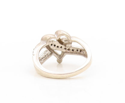 925 Sterling Silver Vintage Ring White & Black Diamonds Heart  Sz 6.5  RG31288