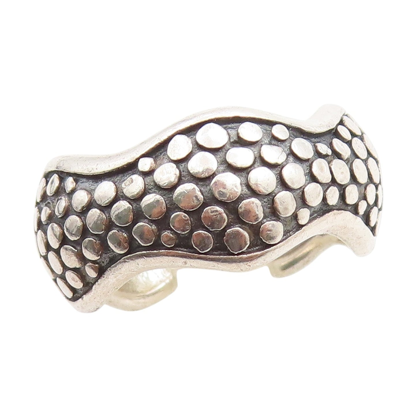 925 Sterling Silver Vintage Ring Modernist Dotted Wavy Wide Band  Sz 7  RG33896