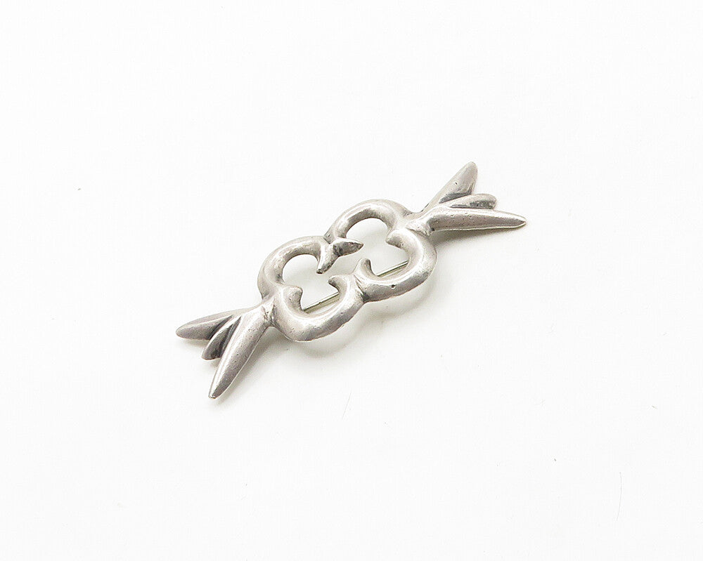 NAVAJO 925 Sterling Silver  Vintage Shiny Open Bow Tie Motif Brooch Pin BP7681