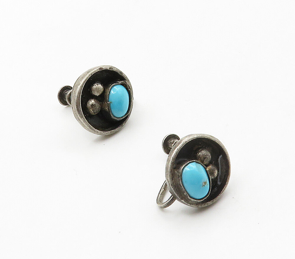 SOUTHWESTERN 925 Silver Vintage Turquoise Non Pierce Drop Earrings EG8152