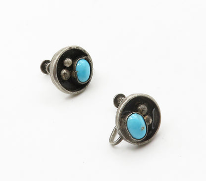 SOUTHWESTERN 925 Silver Vintage Turquoise Non Pierce Drop Earrings EG8152
