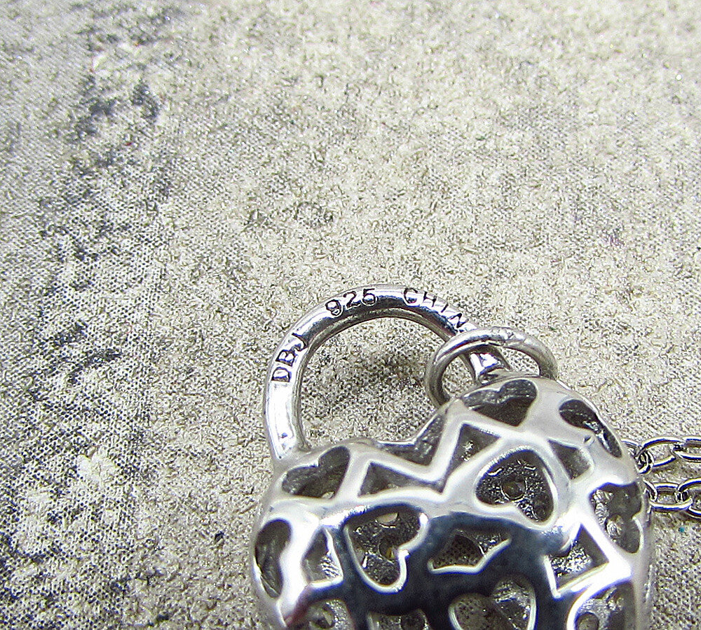 925 Sterling Silver  White Cubic Zirconia Love Heart Pendant & Chain  PT1466