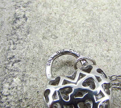 925 Sterling Silver  White Cubic Zirconia Love Heart Pendant & Chain  PT1466