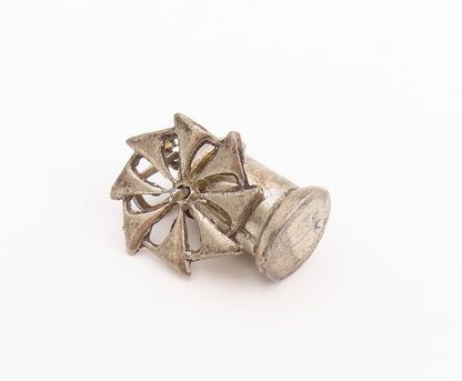 925 Sterling Silver Vintage Pendant Gothic Windmill Spinner Charm Spins  PT26207