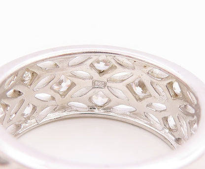 925 Sterling Silver Vintage Ring CZ Openwork Lattice Wide Band  Sz 8  RG35946