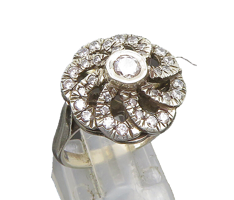 925 Sterling Silver  Vintage Cubic Zirconia Spial Flower Ring Sz 7  RG24784