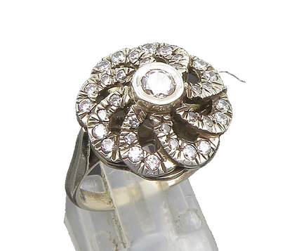 925 Sterling Silver  Vintage Cubic Zirconia Spial Flower Ring Sz 7  RG24784