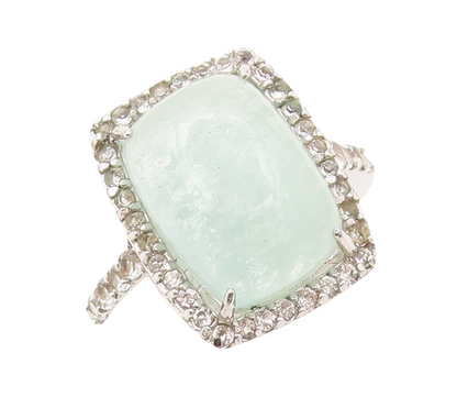 925 Sterling Silver Vintage Ring Green Gemstone Halo CZ Frame  Sz 8.5  RG30758