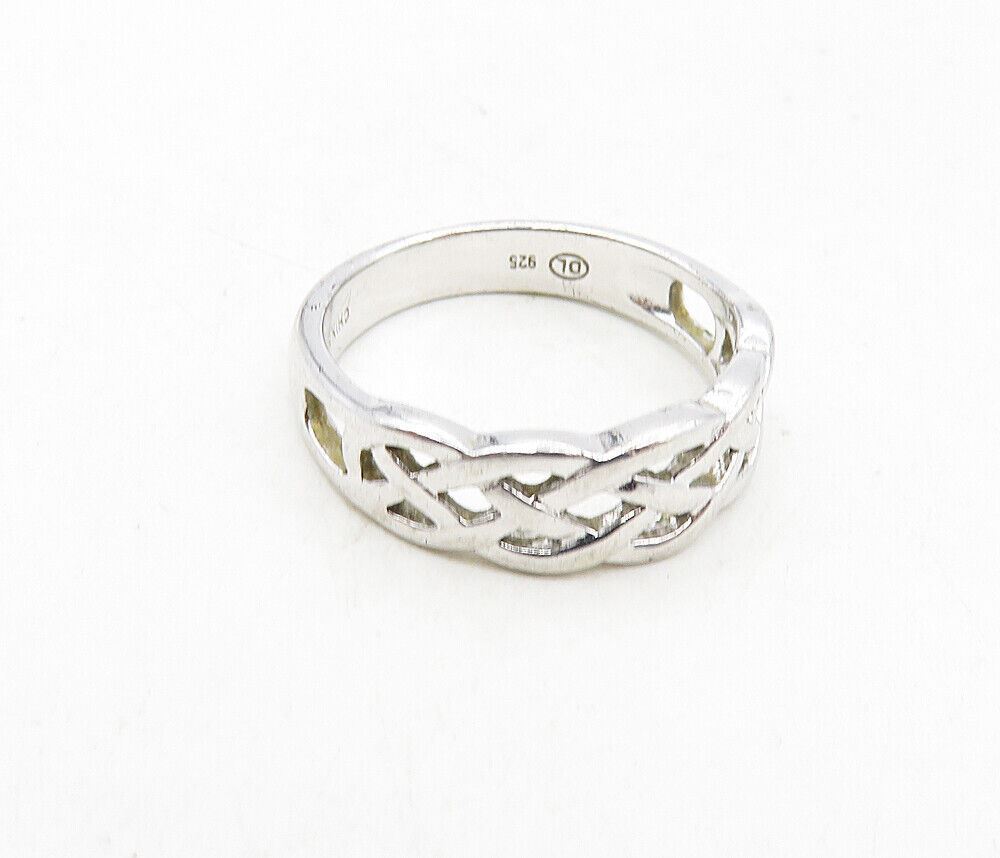 925 Sterling Silver   Shiny Open Celtic Knot Design Band Ring Sz 6  RG9201