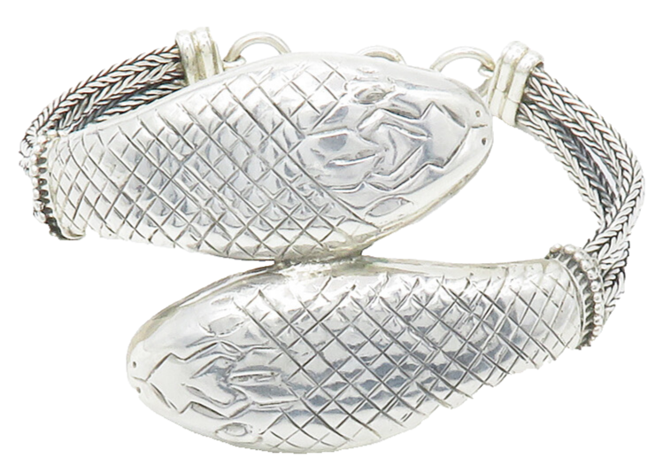 925 Sterling Silver  Vintage Shiny Snake's Head Wheat Chain Bracelet  BT5431