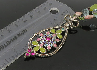 BARSE 925 Silver Vintage Rhodochrosite & Multi Stone Chain Necklace NE3719