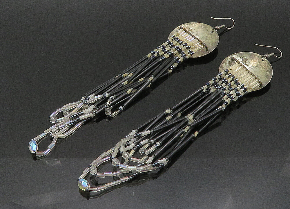 SOUTHWESTERN 925 Silver Vintage Black Onyx & Multi Stone Earrings EG10338