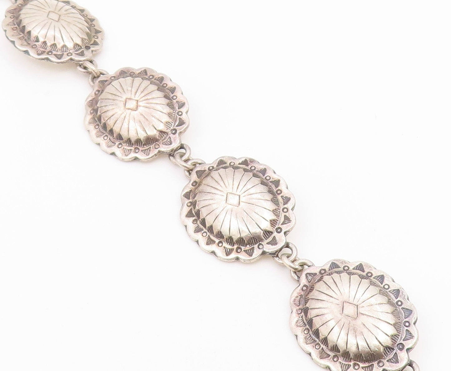925 Sterling Silver Vintage Bracelet SOUTHWESTERN Floral Concho Link  BT12201
