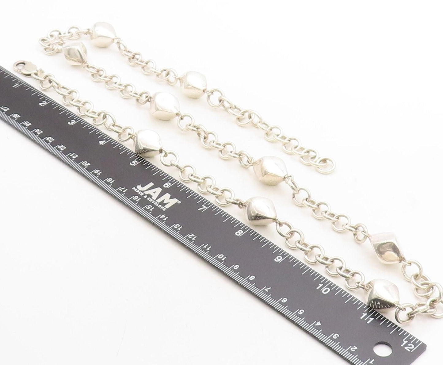 925 Sterling Silver  Shiny Hollow Diamond Shape Link Chain Necklace  NE1313