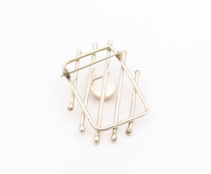 925 Sterling Silver Vintage Brooch Pin Rose Quartz Geometric Lattice  BP12596