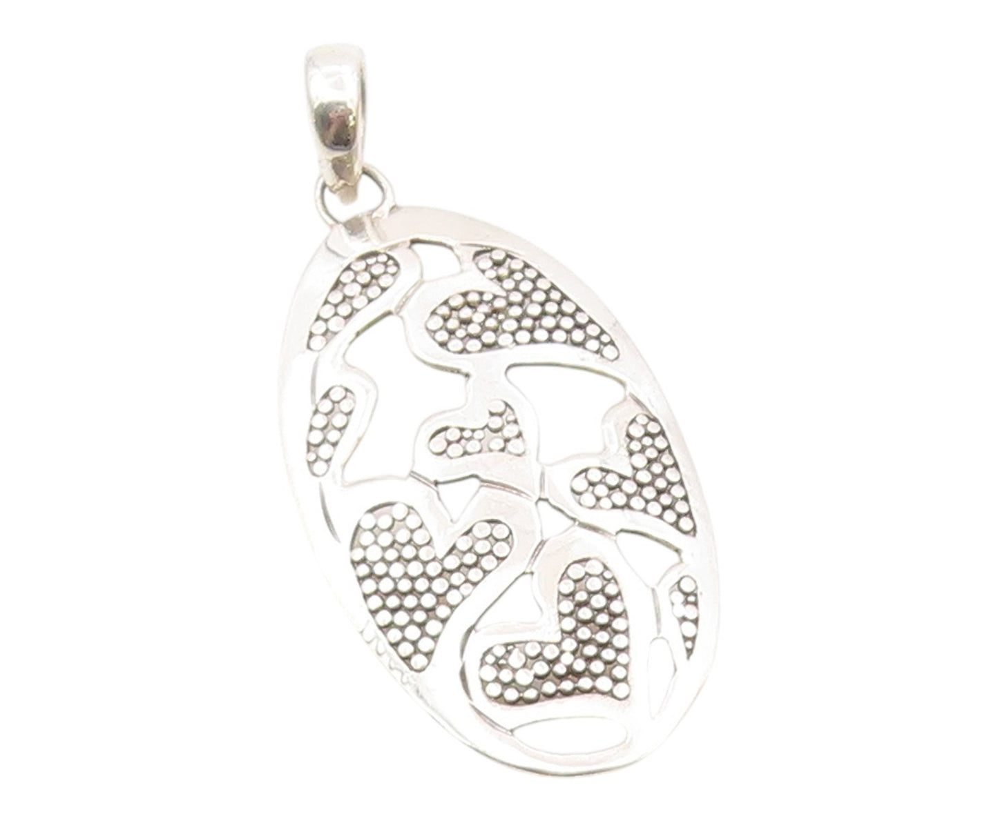 925 Sterling Silver  Vintage Shiny Love Hearts Cutout Oval Pendant  PT16866