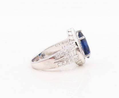 925 Sterling Silver Vintage Ring Drop Cut Sapphire Halo CZ Inlay Sz 7.5  RG30055