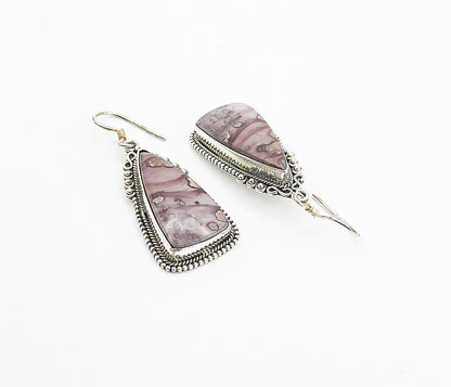 925 Sterling Silver  Vintage Spotted Purple Agate Dangle Earrings  EG3226